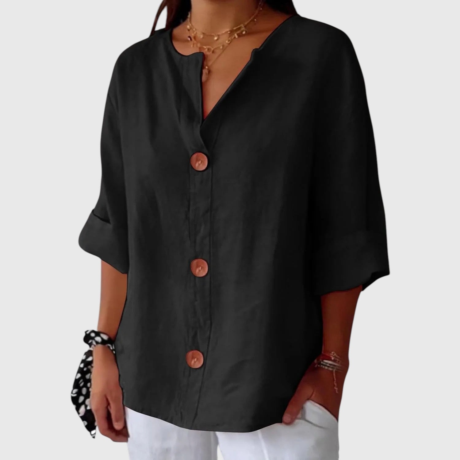 MALINDA™ | COTTON LINEN V-NECK SHIRT