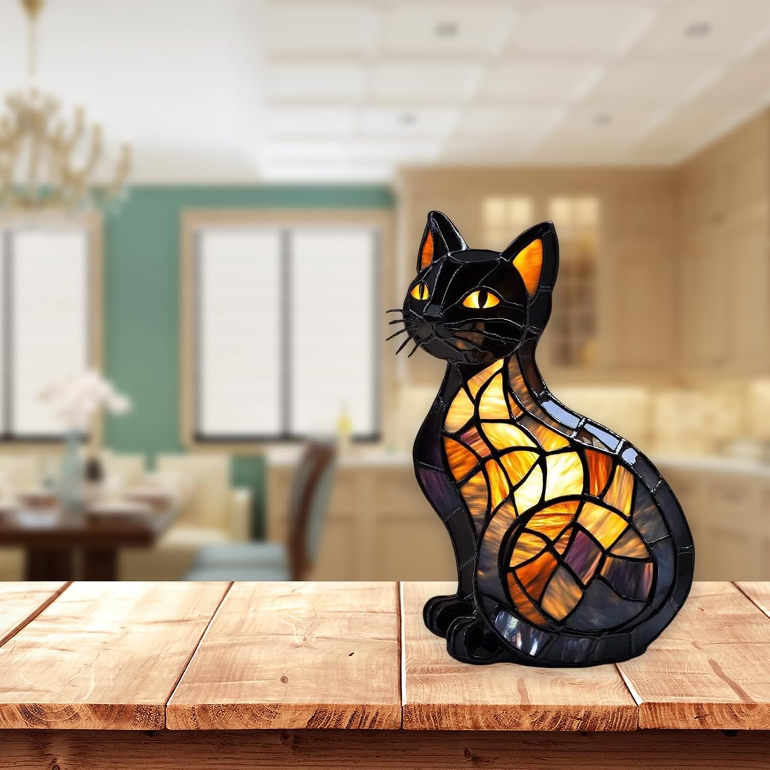 Stained Glass Cat Lamp