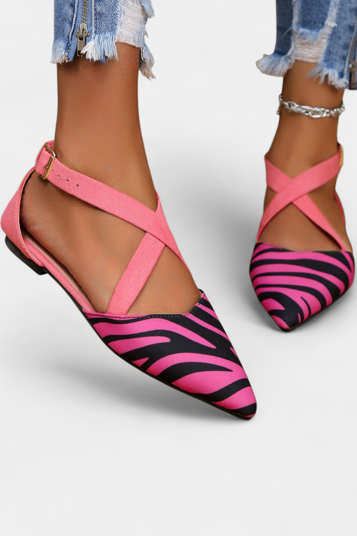 Fenna Ballerinas with Zebra Print and Cross Straps
