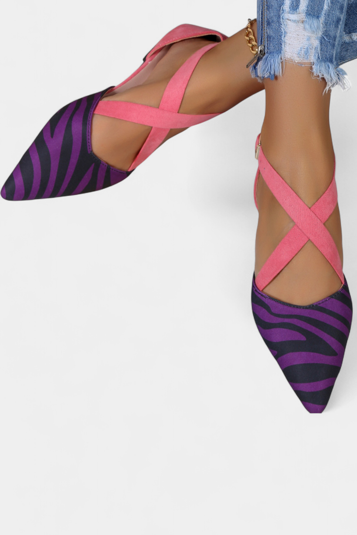 Fenna Ballerinas with Zebra Print and Cross Straps