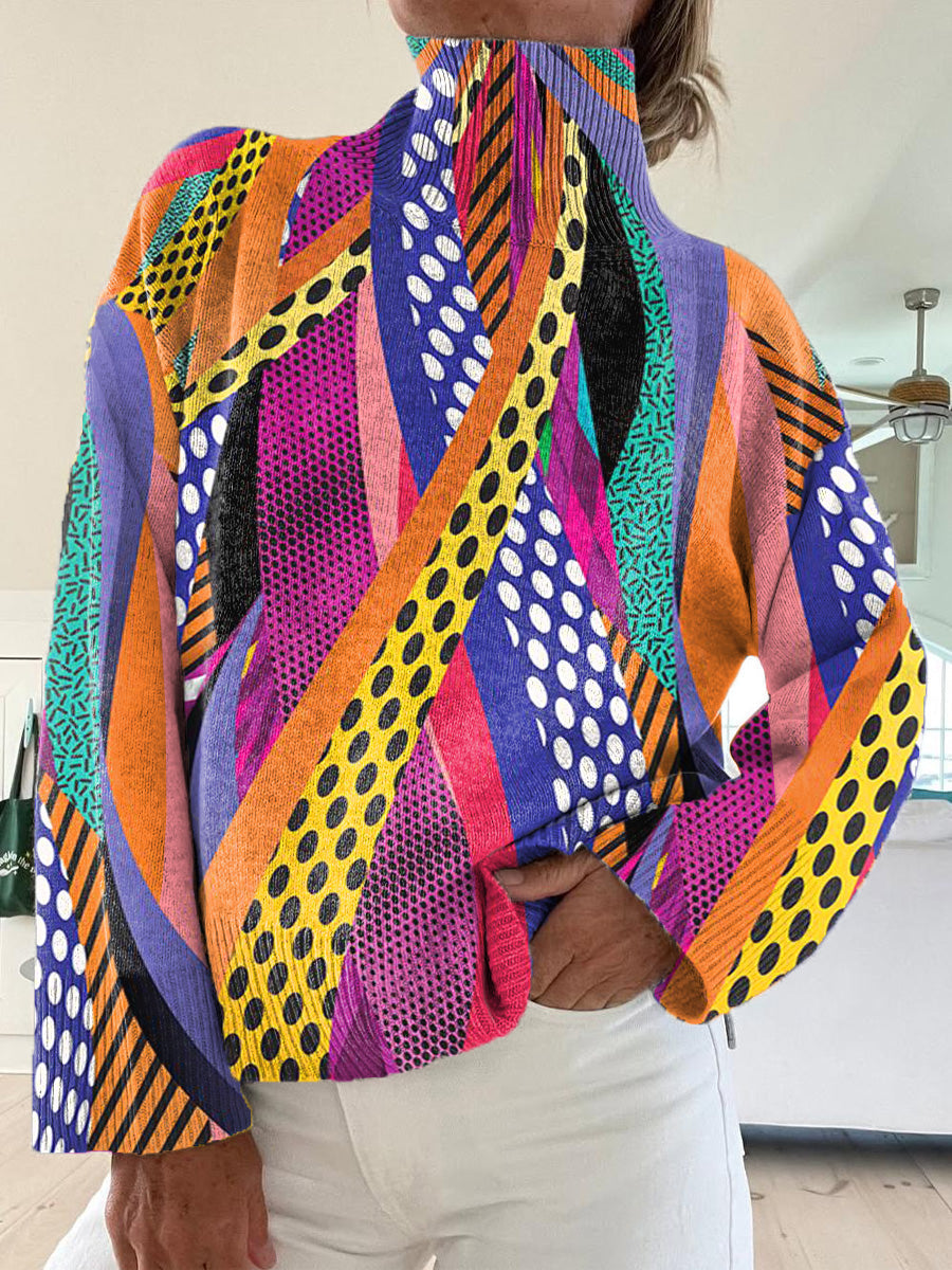 Brianna | Colorful Abstract Turtleneck Sweater