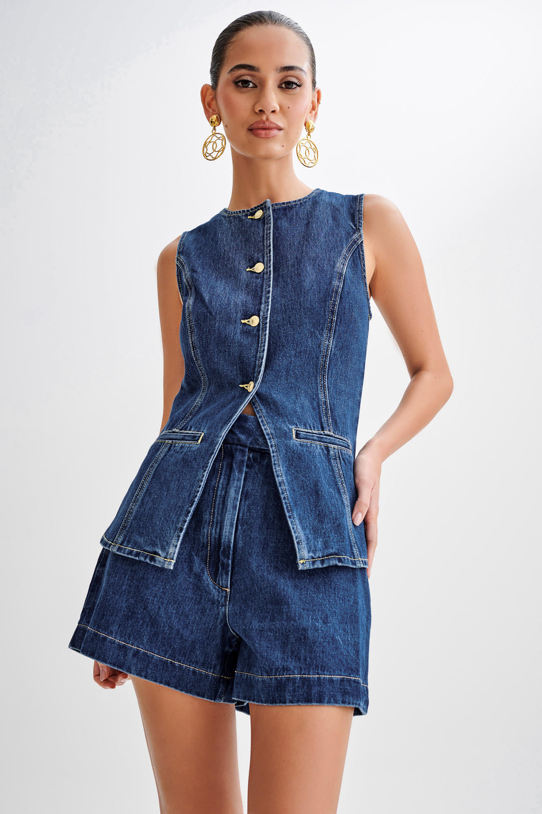 Liora | Chic Denim Vest & Shorts Co-Ord Set