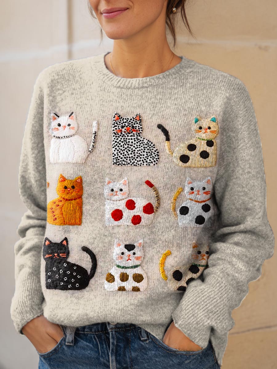 Bella | Cat Embroidered Sweater