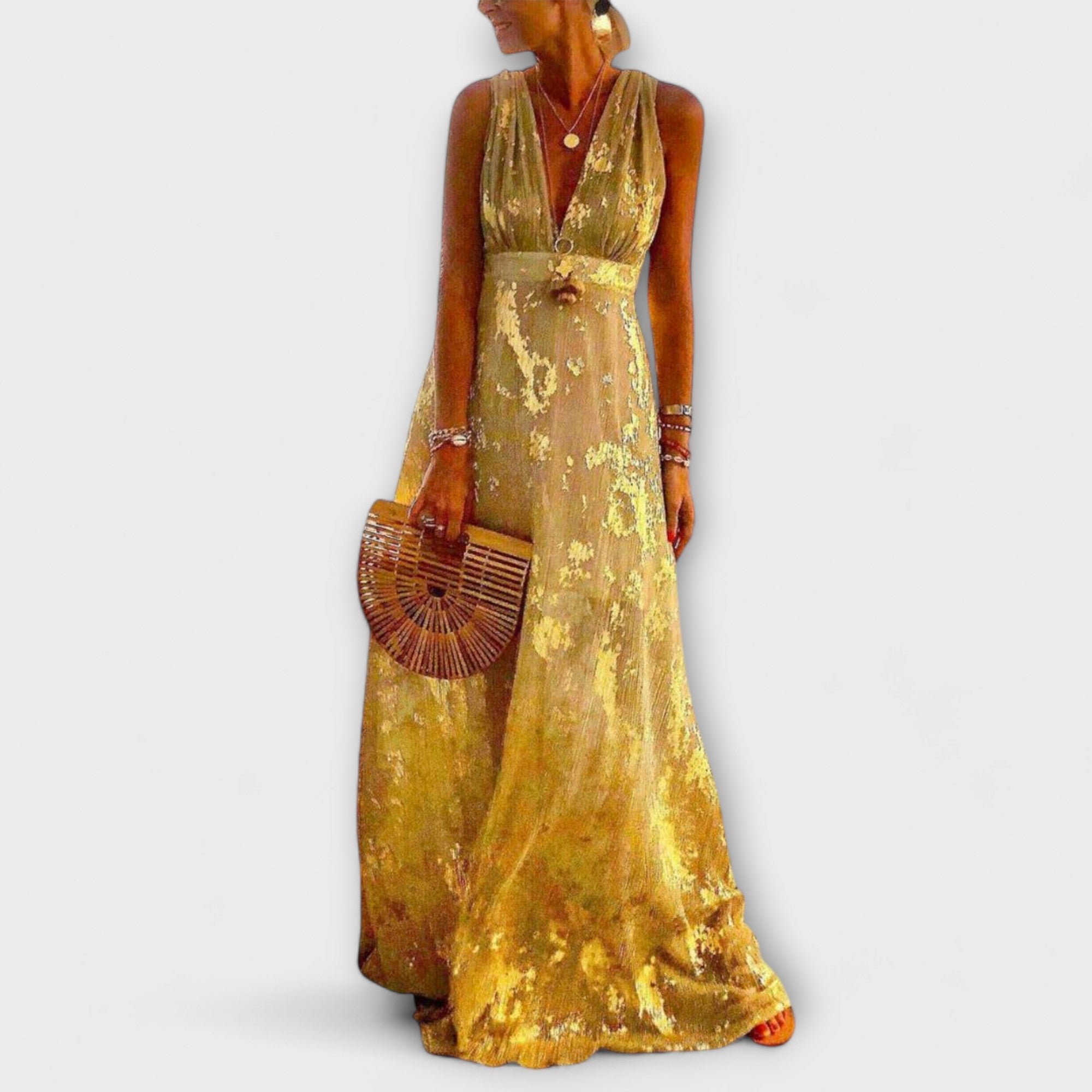 V-Neck Sequin Detail Flowing Dress