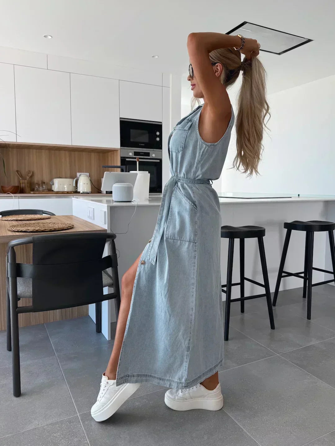 Cressida | Elegant & Flowy Denim Maxi Dress