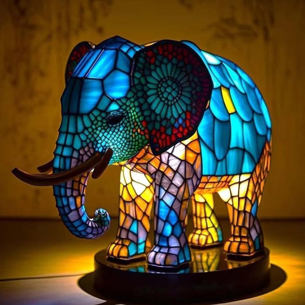 Stained Glass Elephant Lamp