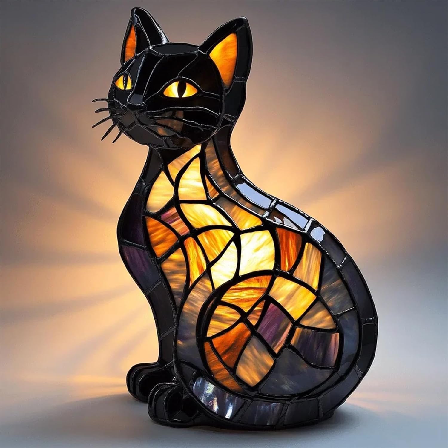 Stained Glass Cat Lamp