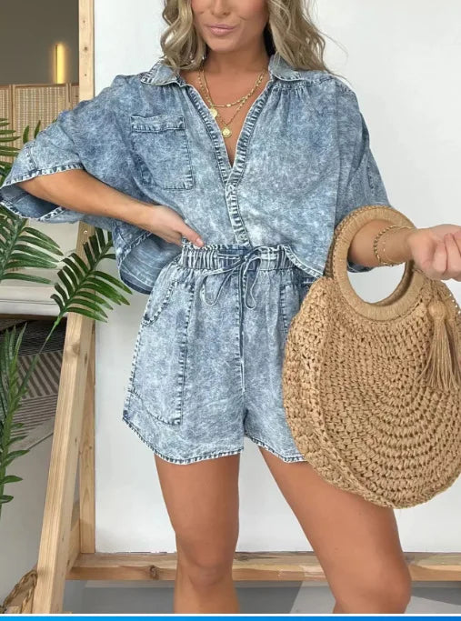 Ivalyn | Retro-Inspired Denim Top & Pants Set