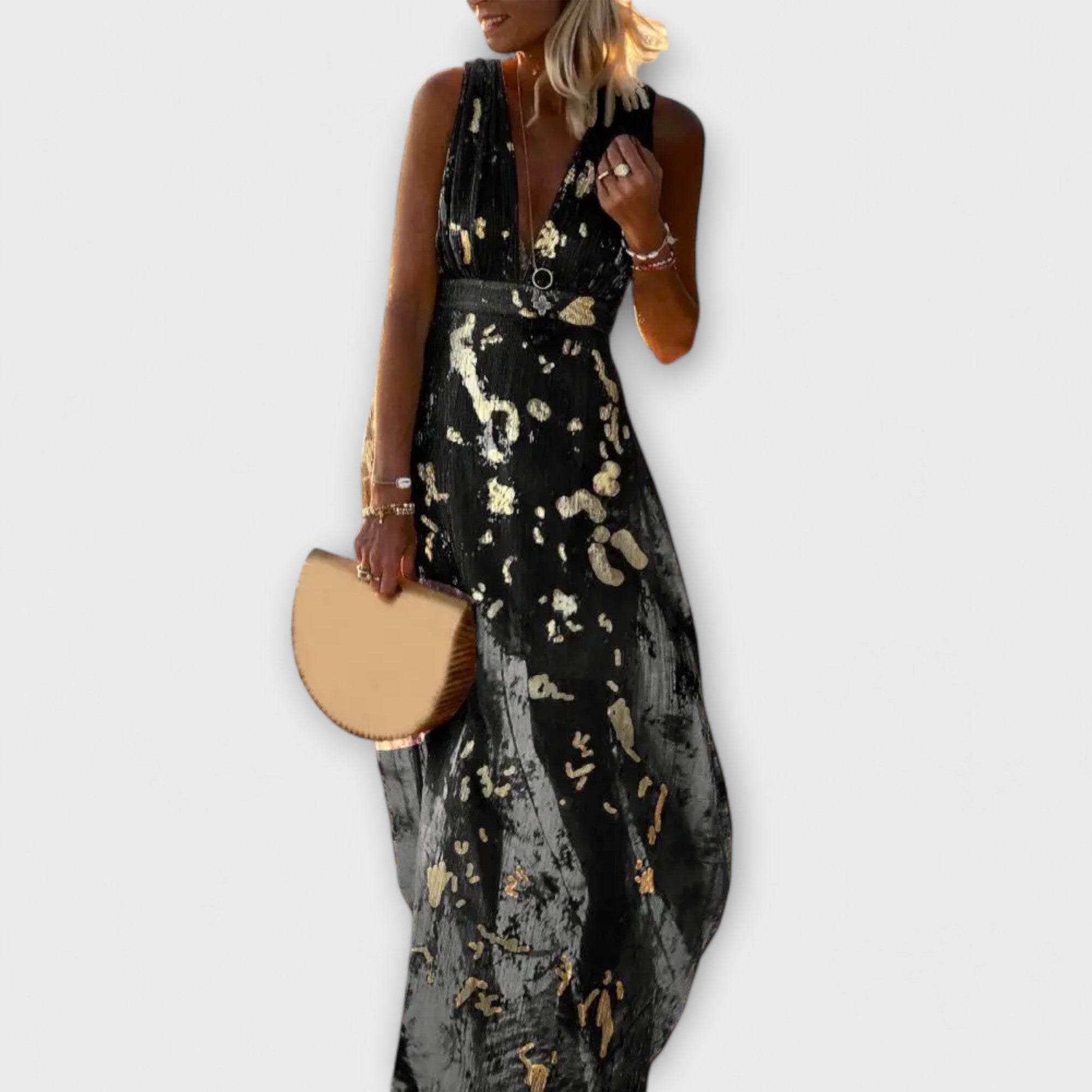 V-Neck Sequin Detail Flowing Dress