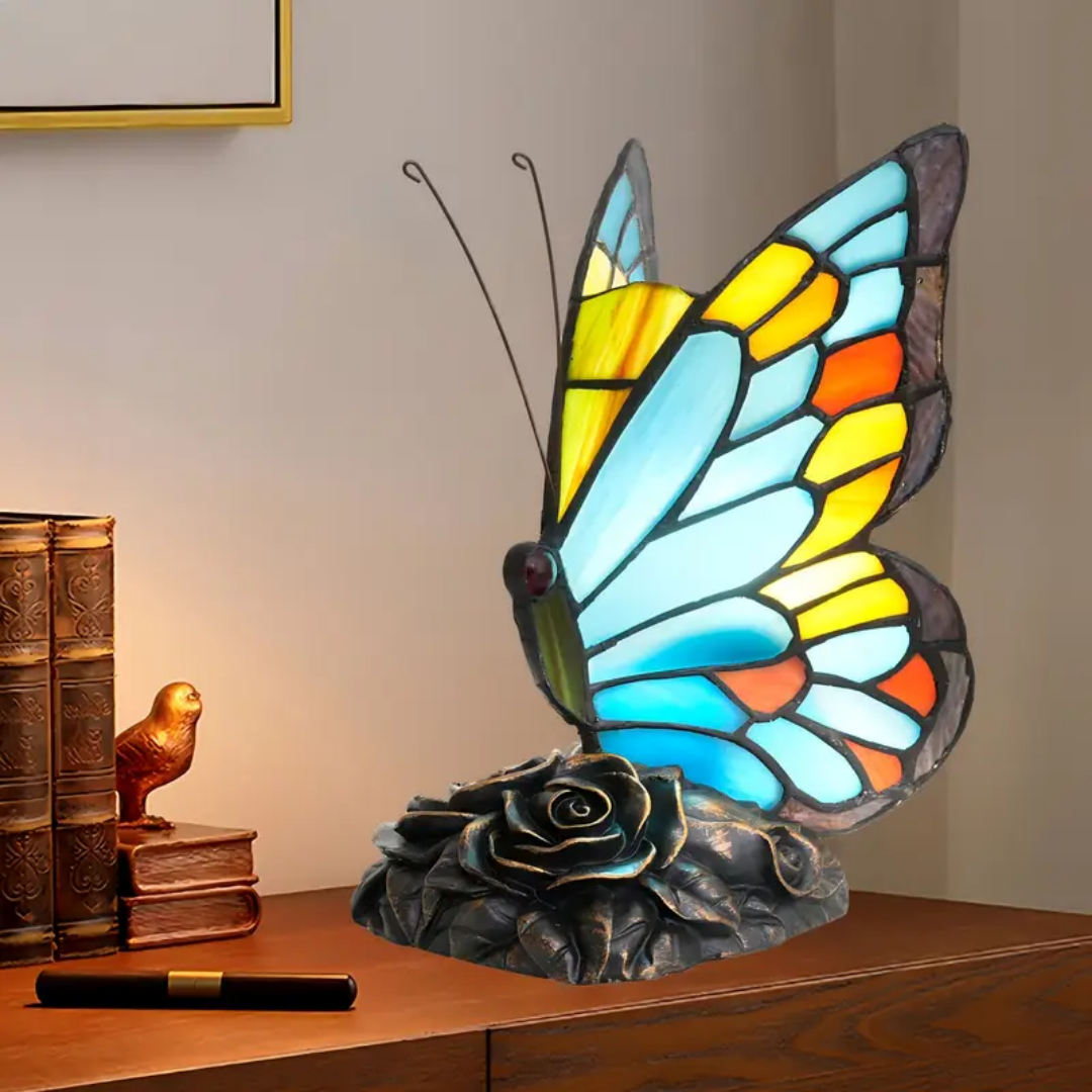 Stained Glass Blue Butterfly Lamp