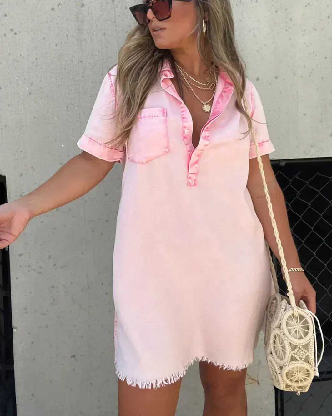 Yara | Trendy Button-Up Denim Shirt Dress