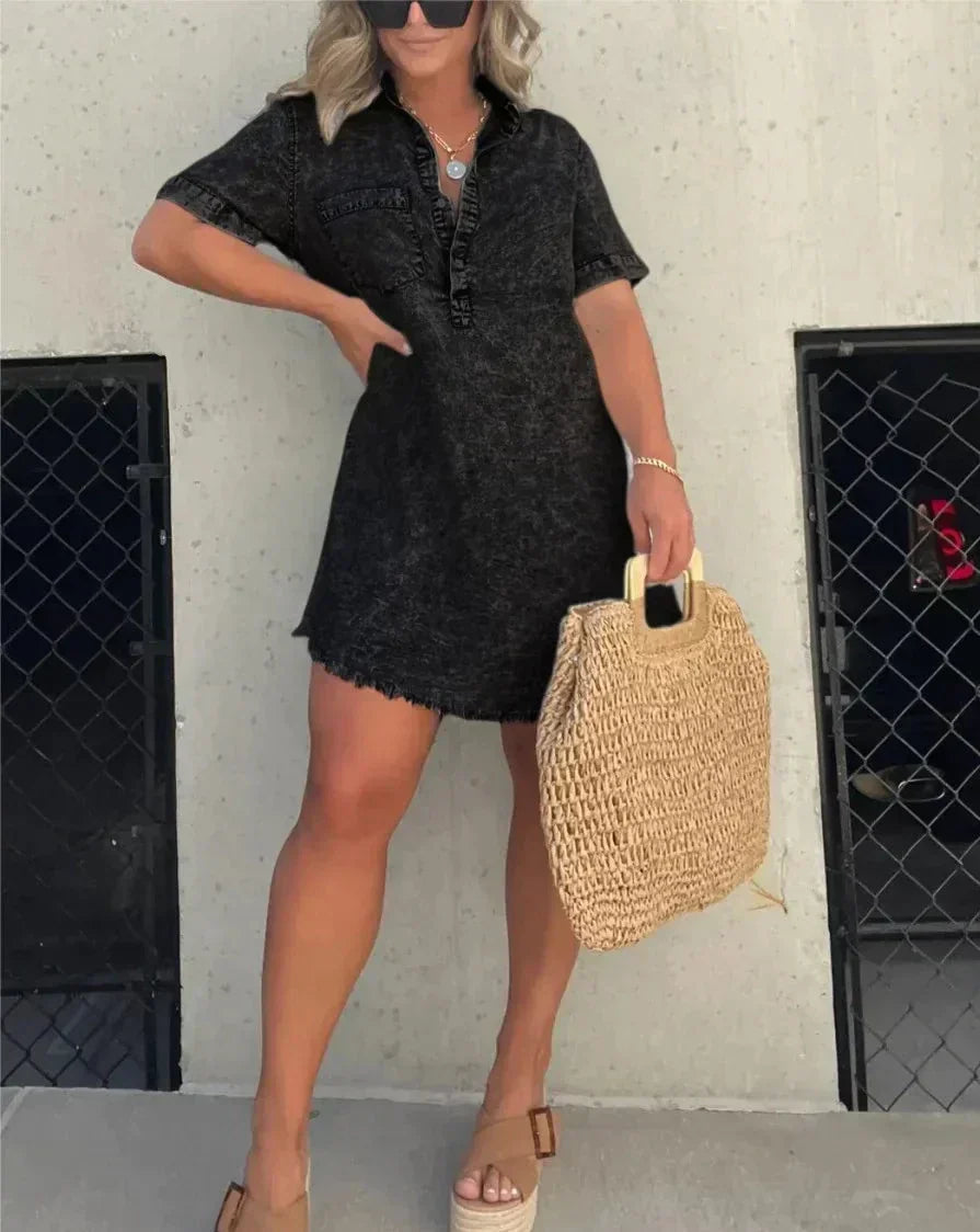 Yara | Trendy Button-Up Denim Shirt Dress