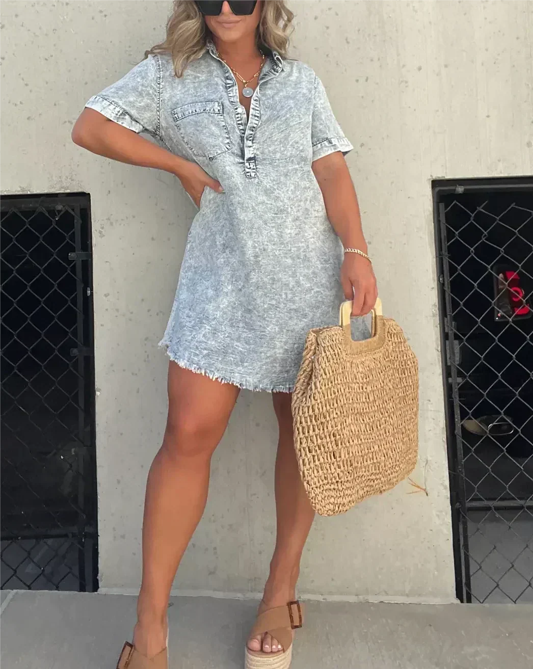 Yara | Trendy Button-Up Denim Shirt Dress