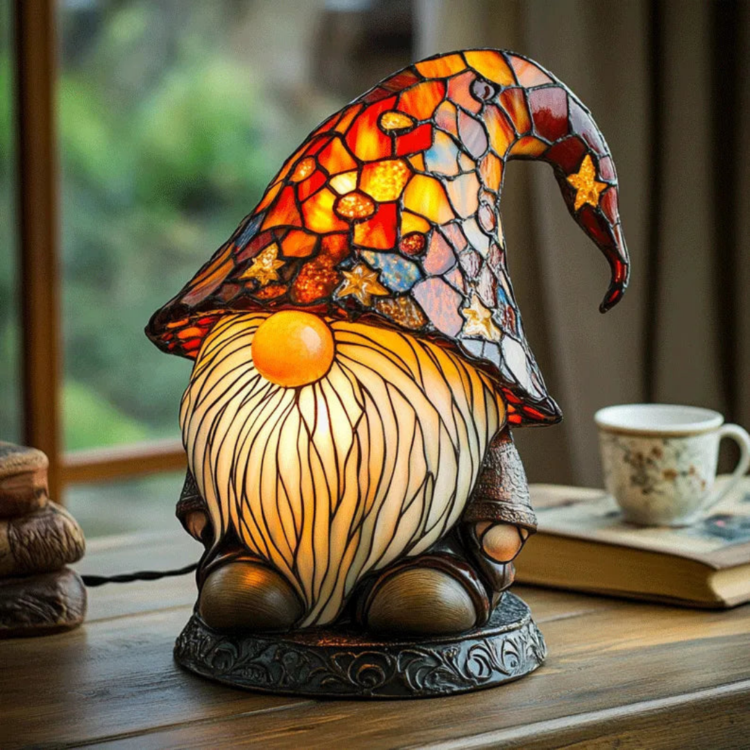 Whimsical Gnome Stained Glass Lamp