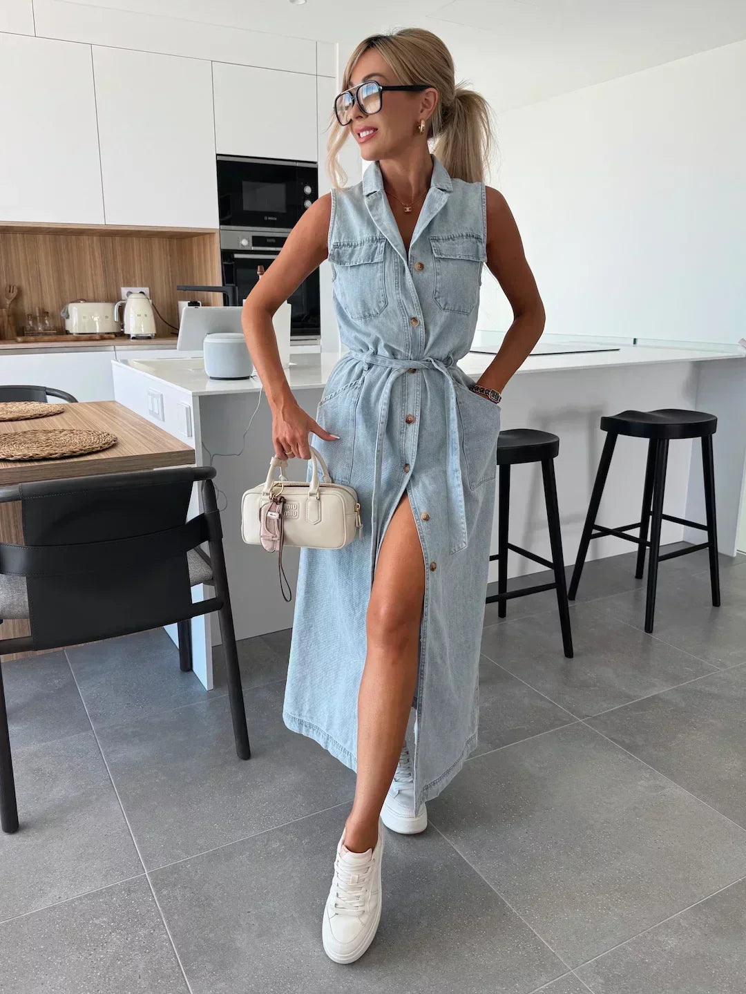 Cressida | Elegant & Flowy Denim Maxi Dress