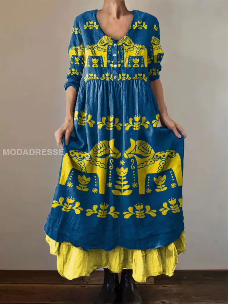 Women's Sweden Dala Horses Printed Dress
