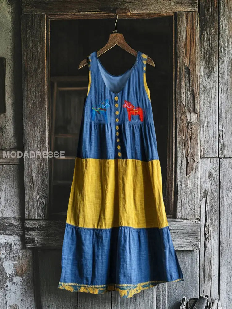 Ladies' Sweden Dala Horses Printed Dress