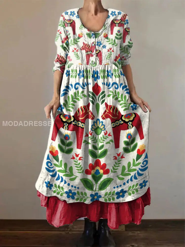 Women's Sweden Dala Horses Printed Dress
