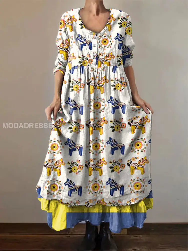 Women's Sweden Dala Horses Printed Dress