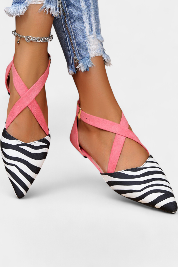 Fenna Ballerinas with Zebra Print and Cross Straps