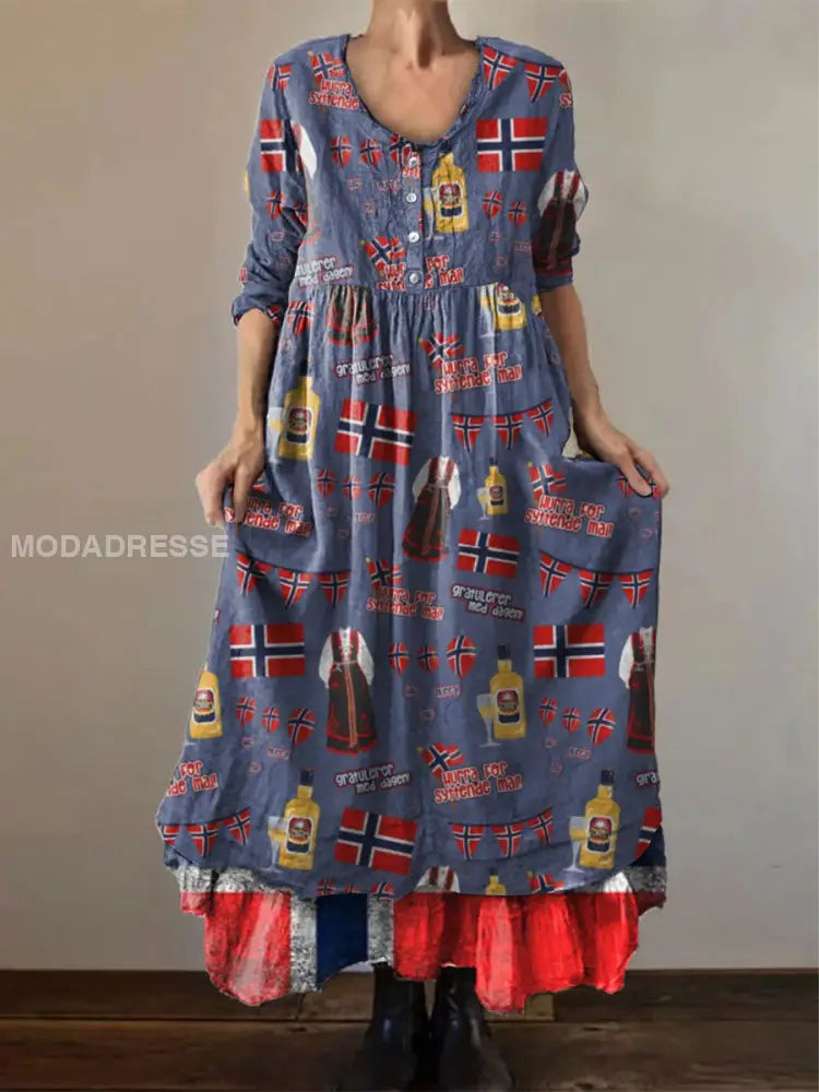 Women Norway 17th May Flower Printed Dress